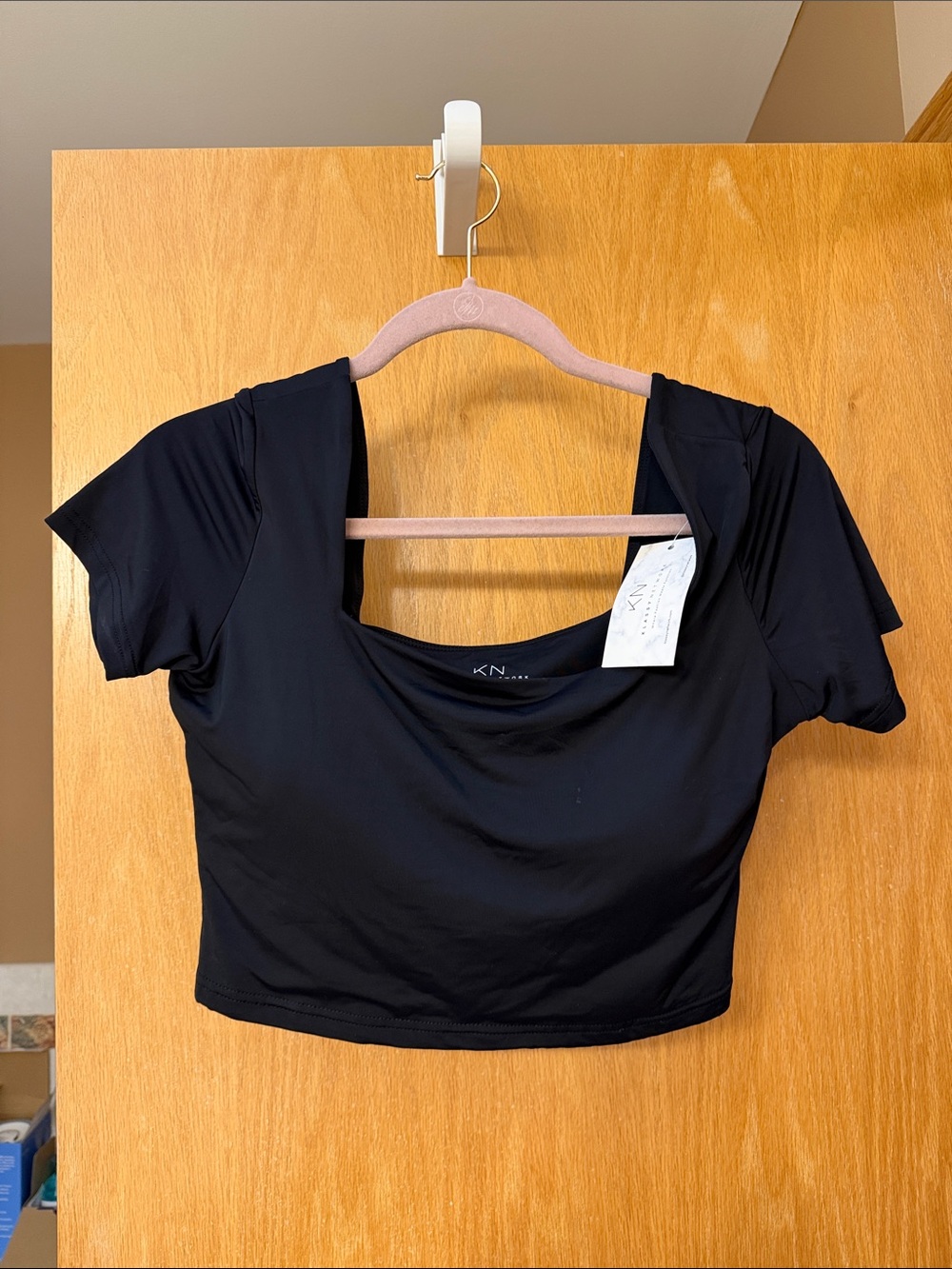 Klassy Network Black Short Sleeve Scoop Neck Crop Top